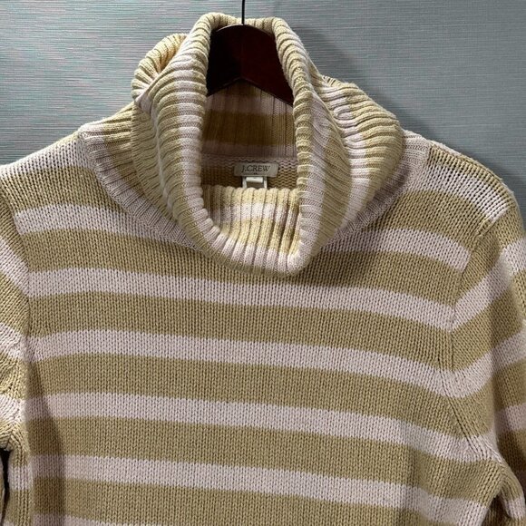 J Crew Sweater Womens Medium Pullover Tan Pink Stripe Cotton Wool Blend Turtle - Picture 2 of 7